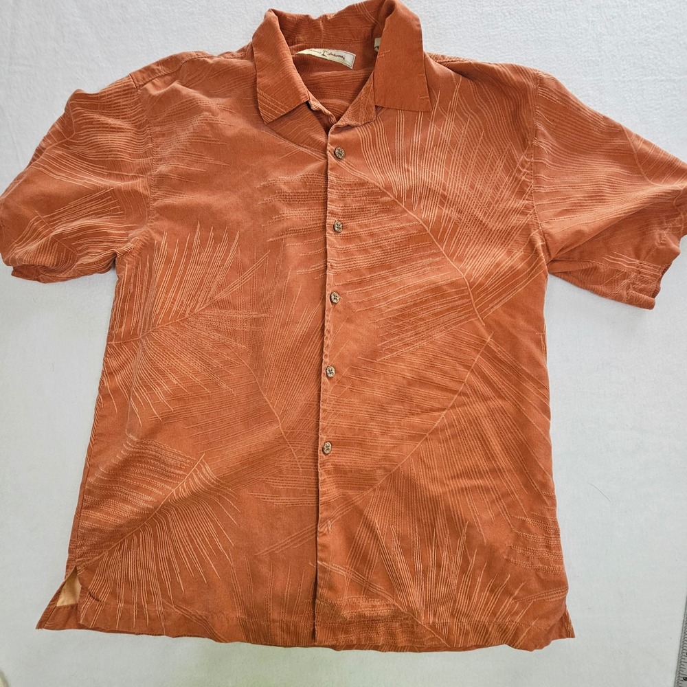 Tommy Bahama Mens Silk Camp Shirt Burnt Orange Palm Jacquard Short Sleeve Medium